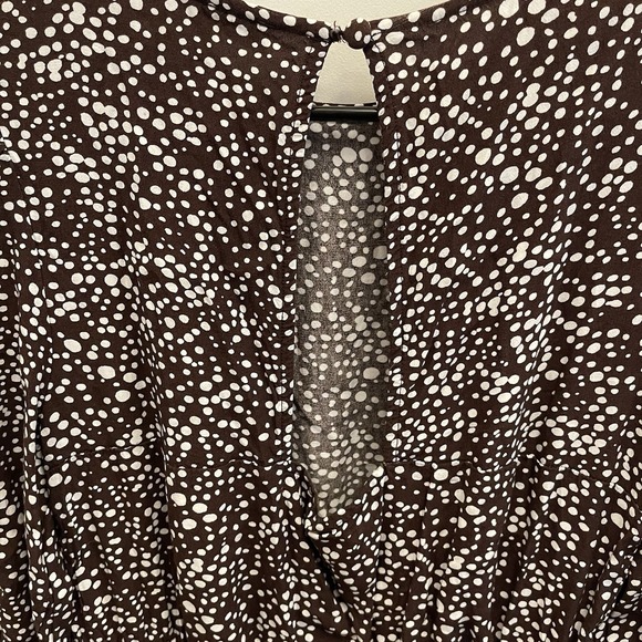 Loft Brown White Dotted Cinch Waist Flare Dress‎ Size XS - Picture 6 of 7